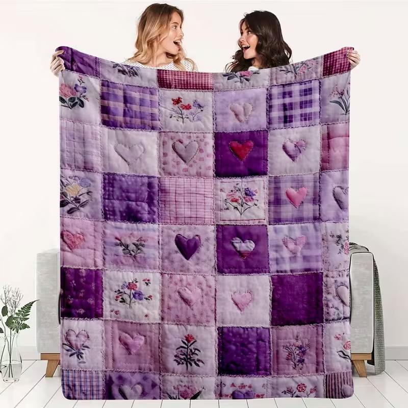 

Cozy Vintage Floral Plaid Flannel Throw Blanket Thanksgiving Soft & Warm for Couch Bed Travel Camping Comfort Plush Blanket 130x150cm