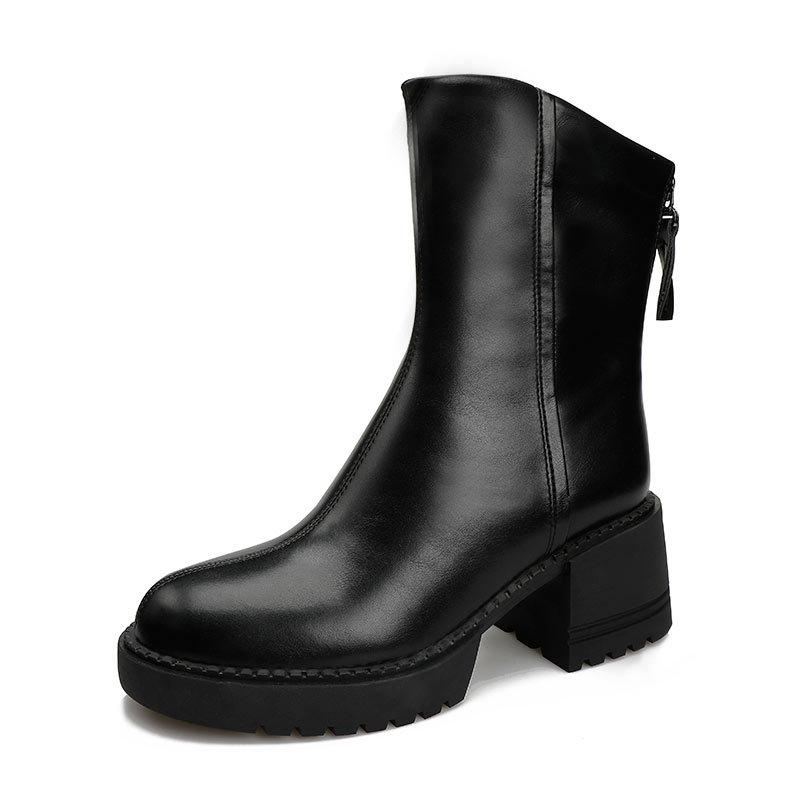 Short boots women's thick heel platform British style 2025 new Martin boots high heel medium tube brown retro spring and autumn single boots