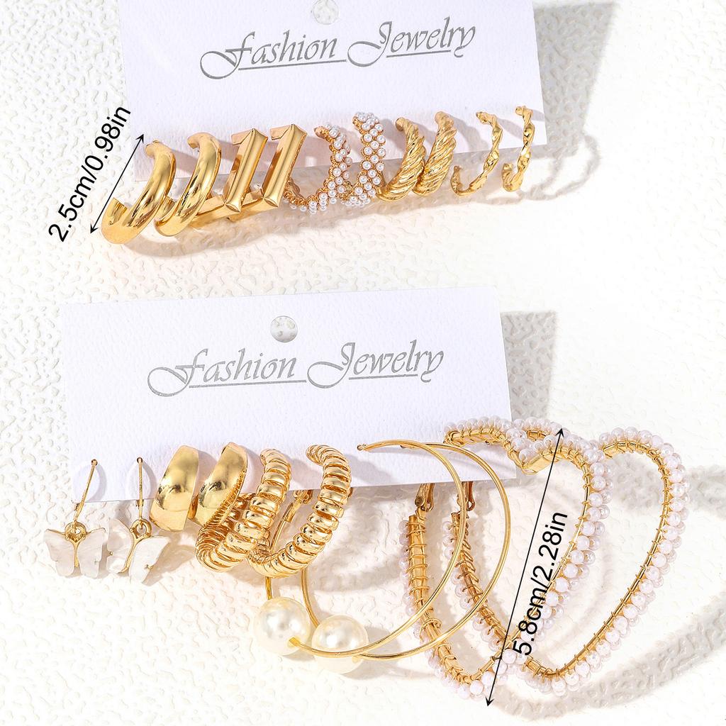 Elegant Imitation Zircon Big Heart-shaped Hoop Earrings Retro Gold Color Geometric Block C-shaped Earrings Women's Party Zircon