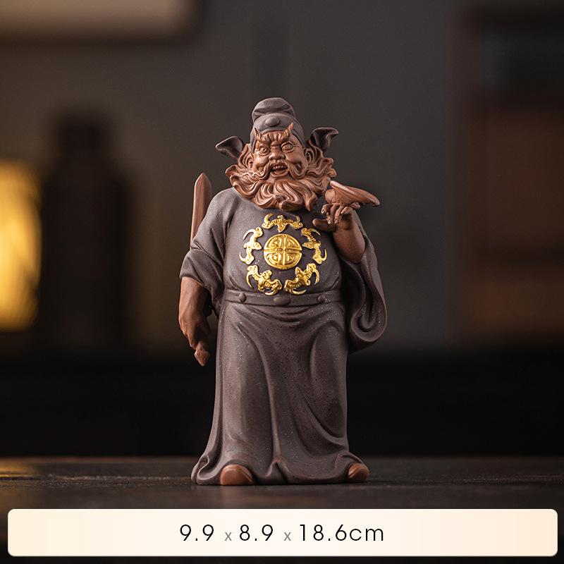 Zhong Kui Taoist Sculpture Ceramic Figurine for Feng Shui Protection Ward Off Evil Spirits, Bring Wealth Luck, Home Office Decor