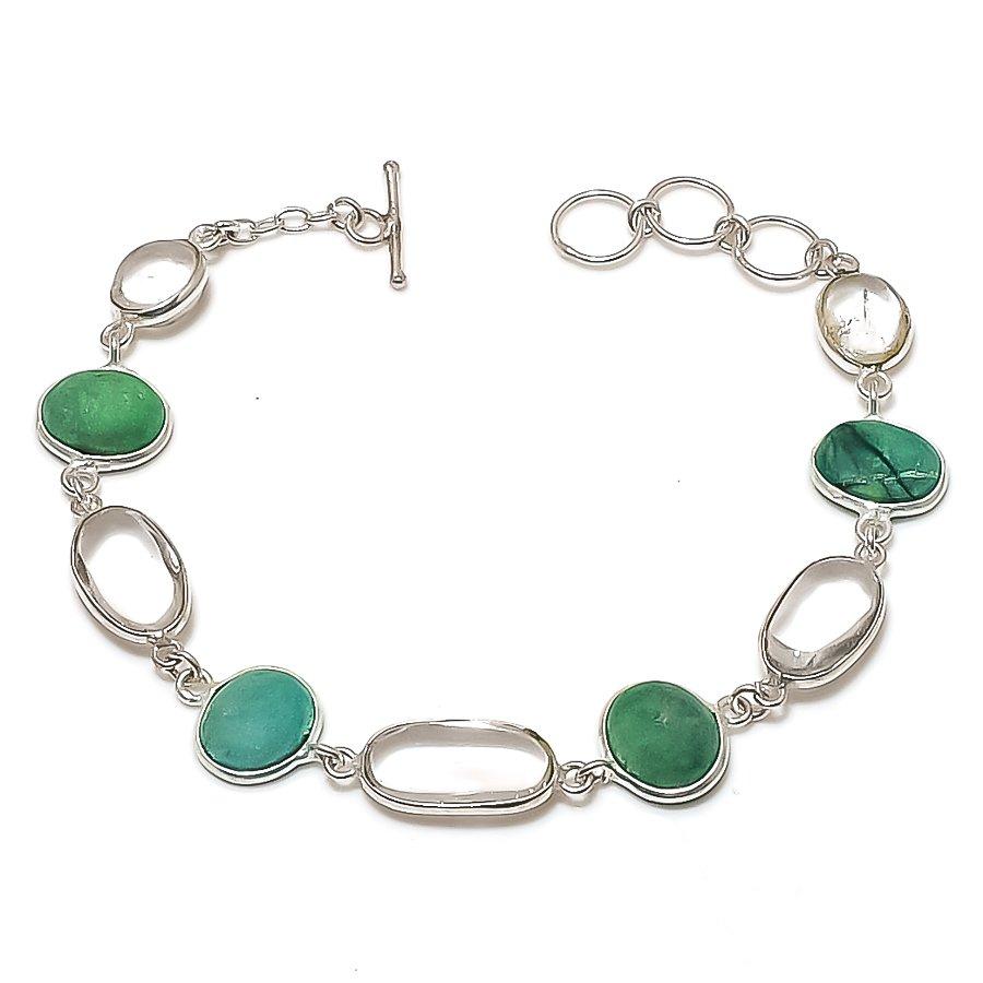 Natural Skota Emerald, Topaz Gemstone 925 Sterling Silver Bracelet 7-8  ASB-3003