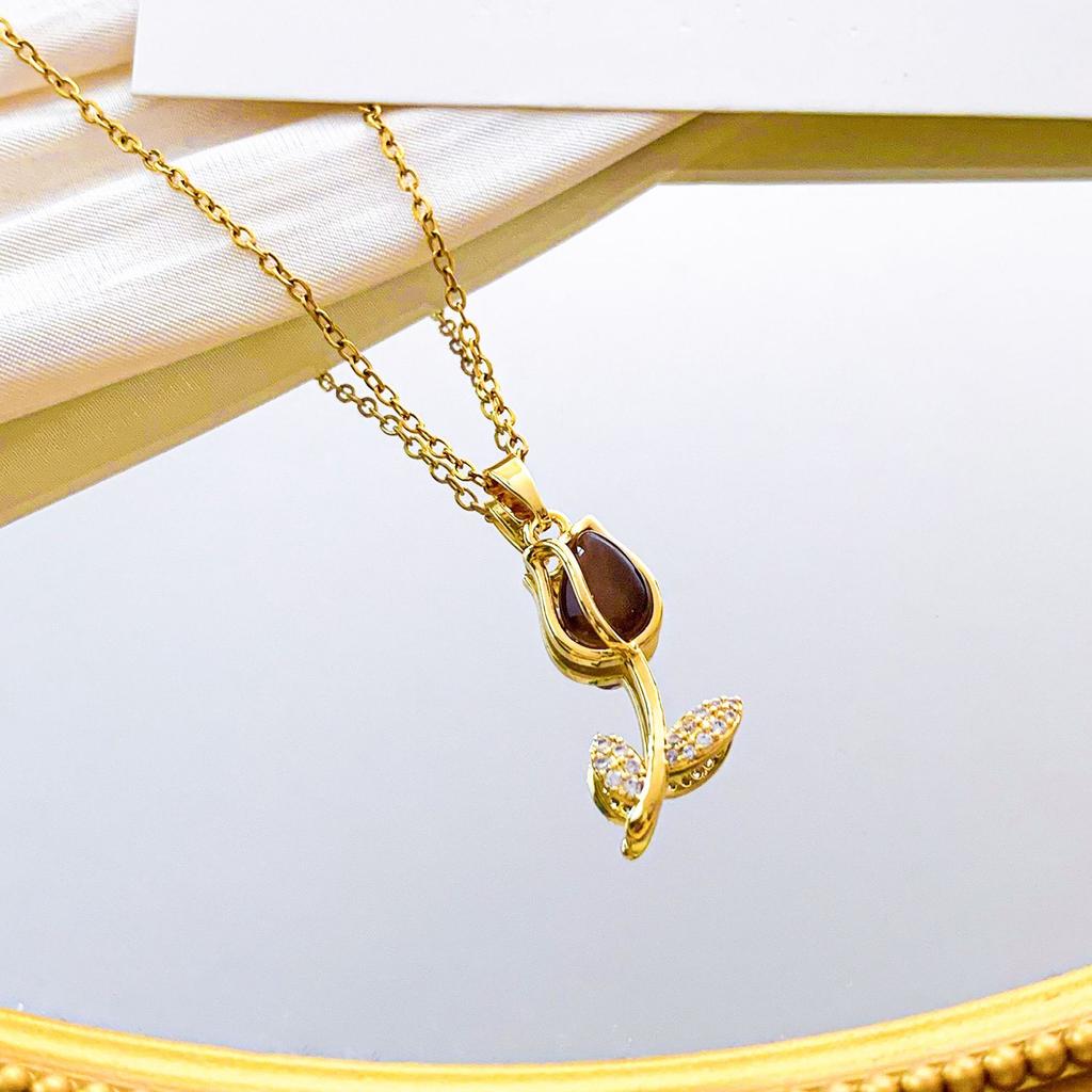 Halskjede Dame Opal Tulipan Halskjede Nisjedesign, Allsidig High-end Følelse Allsidig Titanstål Tilbehør