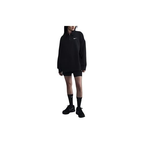 Nike Brand Logo Pattern Polo Collar Long Sleeve Sweatshirt for Women in Black