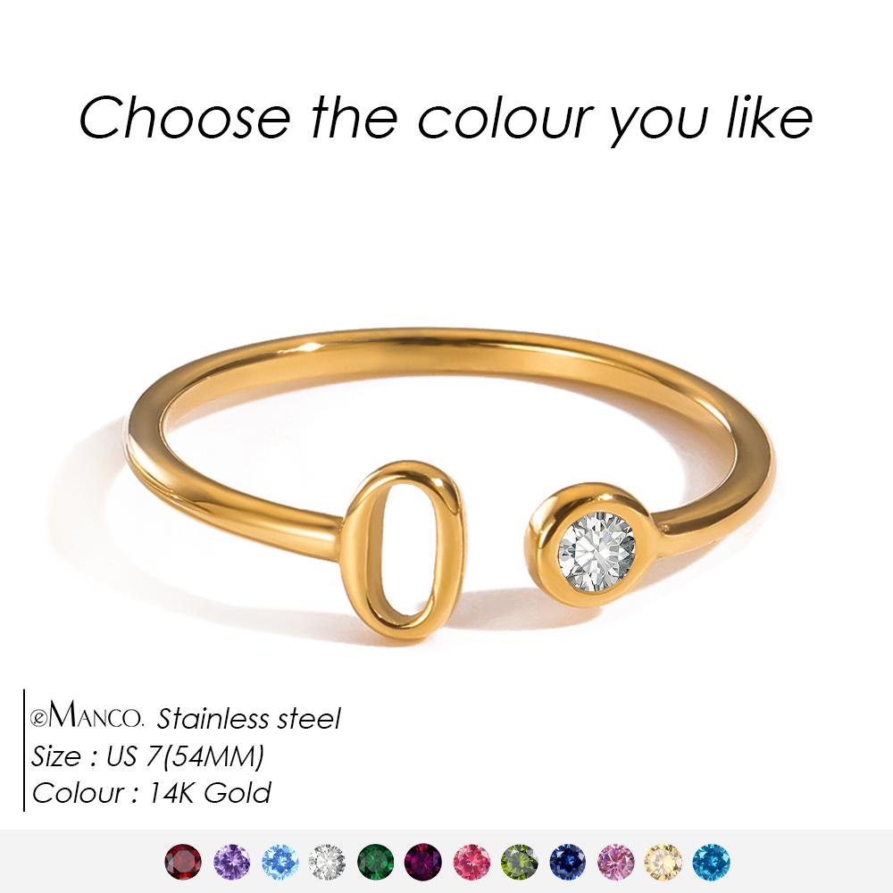EMANCO Birthstone Initial Custom Ring Open End Ring Stainless Steel Name Custom Jewelry Women's Ring