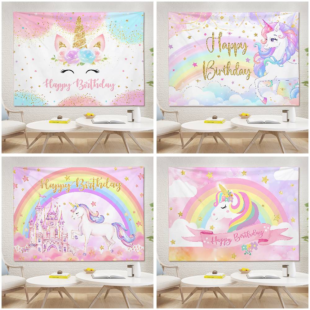 Ewprint Unicorn Birthday Background Photography Party Bedroom Living Room Decoration Shooting Background Cloth