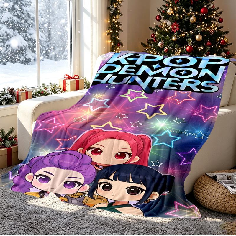 KPop Dämonenjäger Muster Decke für Heimdekoration, Bett, Sofa, Auto Reisen, Camping, Geeignet für Alle Jahreszeiten, Geburtstags-Weihnachtsgeschenk