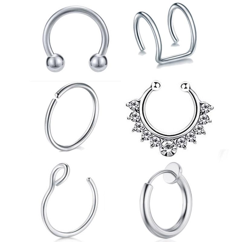 Stainless Steel Inlaid Diamond Nasal Ring Lip Ring Multi -use Ring Jewelry Suite Personality Earrings Earrings Ear Clip
