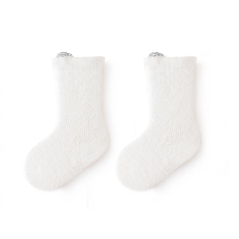 Velvet Lined Baby and Toddler Terry Socks with Ears - Seamless, Solid Color for Autumn/Winter