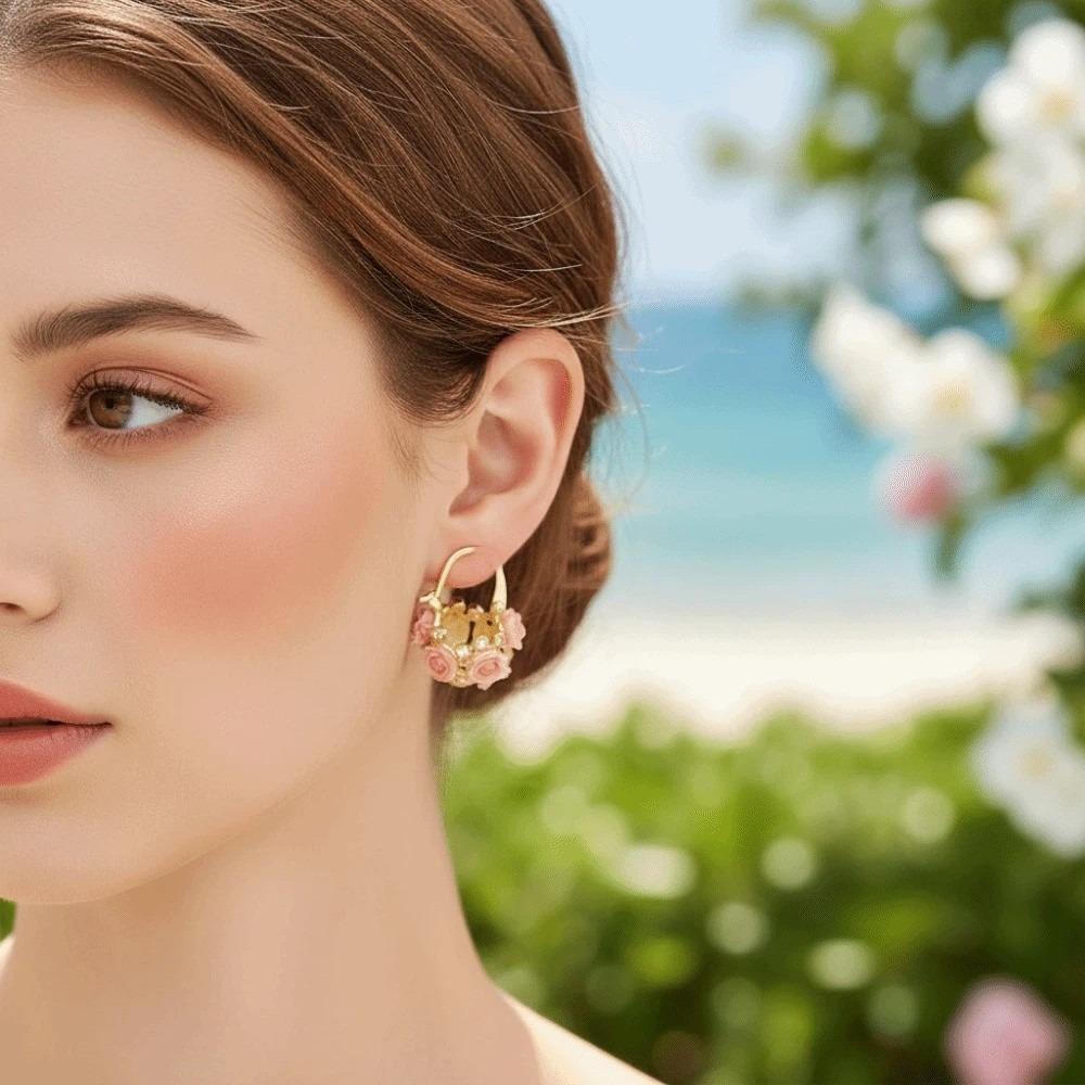 1 pair Shiny Flower Basket Ear Cuff Temperament Sweet Fairy Style Earrings  Birthday