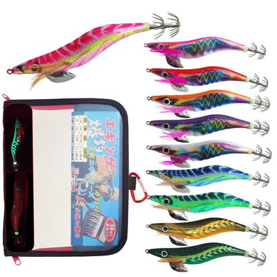 Eging Set of 10 Egi Lures Highly Appealing Luminous Lugi Lures with Rattles Includes Lure Case and Carabiner (Squid Fishing) (Size 3.5) - -