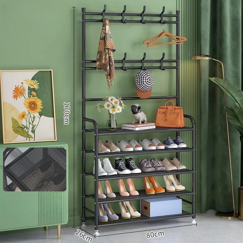 Floor-Standing Shoe Rack Multi-Layer Simple Clothes Hanger Space Saving Multi Functional Shoe Shelf Dustproof Sneakers Organizer