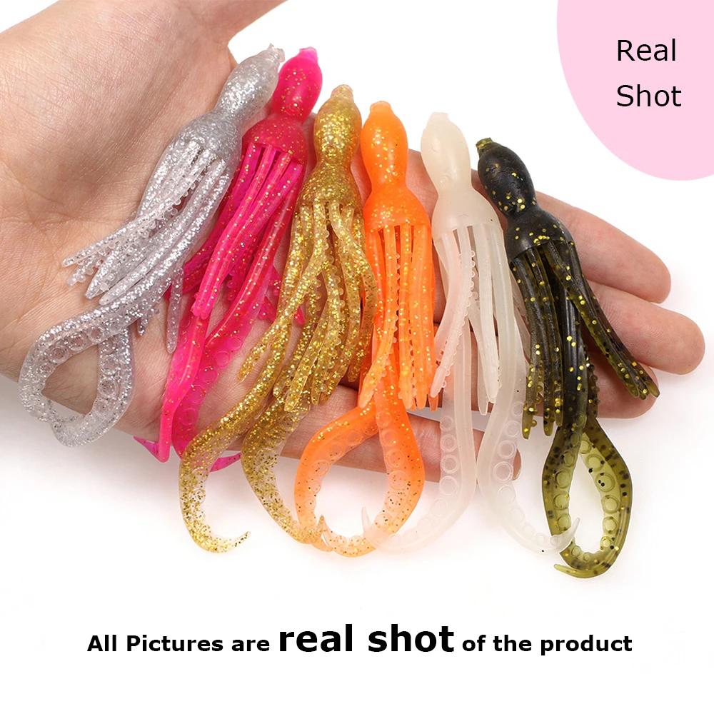 5PCS 10cm/4g Octopus Squid Bait Fluo Saltwater Snapper Fishing Soft Lure TPR Material Kabura Pesca Wobbler Fishing Tackle