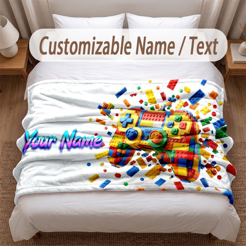 Game Controller Theme Soft Blanket Personalized Custom Name Text Print Warm Blanket Home Sofa Bedroom Decor
