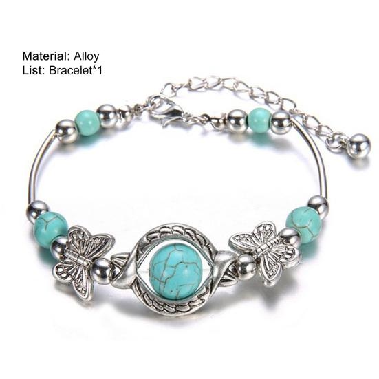 Butterflies Decor Adjustable Unisex Bracelet Handmade Turquoises Beads Retro Bracelet Jewelry Accessories