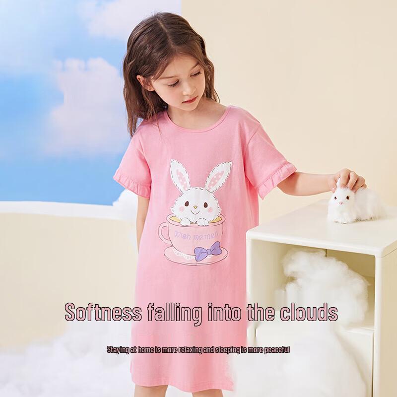 Girls' Pure Cotton Short Sleeve Summer Nightgown