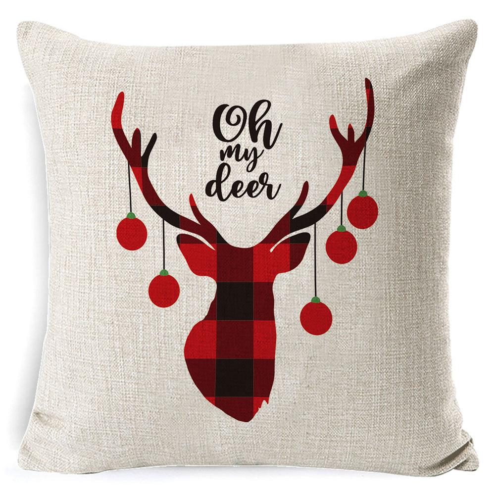Christmas Pillow Cover Home Sofa Cushion Elk Letter Print Cushion Cover Christmas Atmosphere