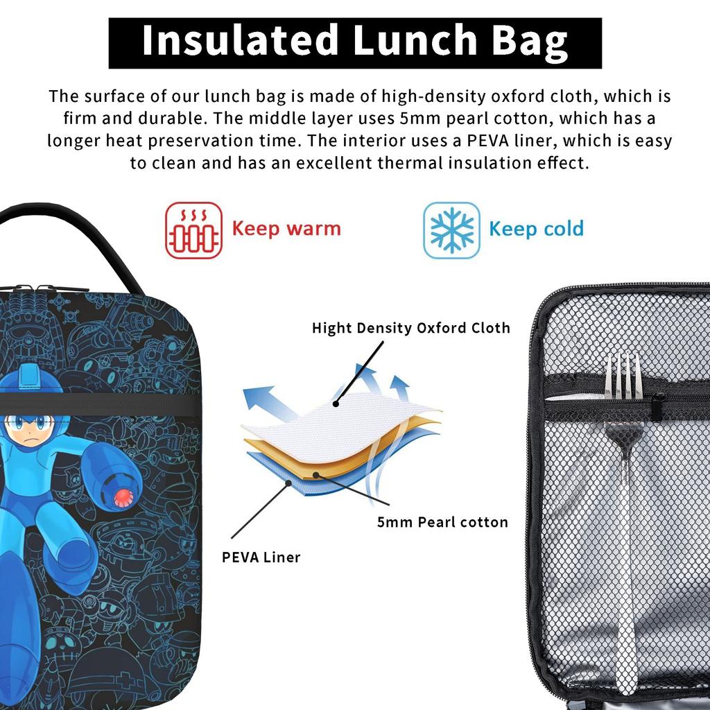 Mega Man Cartoon Lunch Bag School Portable Insulated Thermal Lunch Bags For Child Oxford Custom Cooler Bag