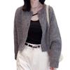 Women's Fluffy Knit French Cardigan: Short Round Neck, Loose Fit, New for Autumn/Winter 2026