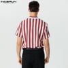 INCERUN Herren Sommer Reverskragen Kurzarm Gestreifte T-Shirts Knöpfbare Hemden Tops