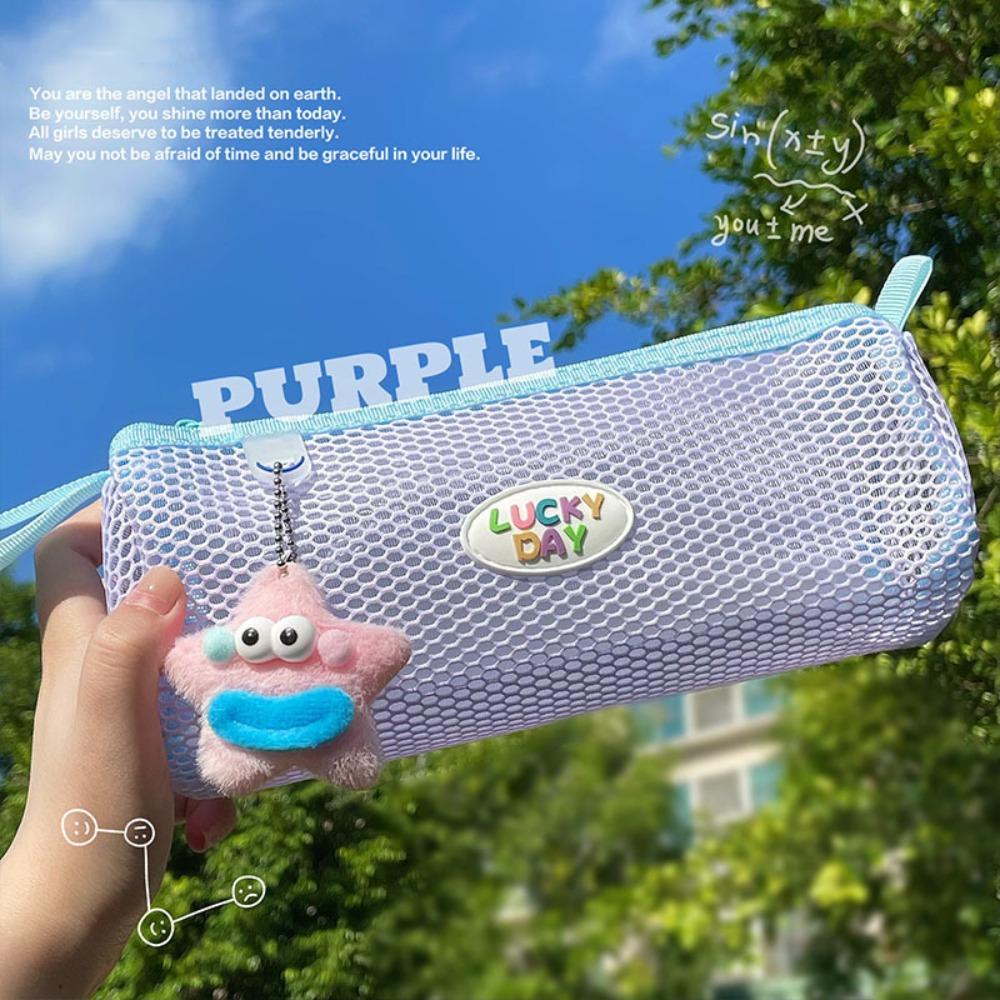 

Large Opening Pen Bag Mesh Stationery Pouch INS Pencil Case Back To School фіолетовий
