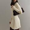 Women's Long-Sleeve Half-High Neck Elegant Playful A-Line Knit  Dress