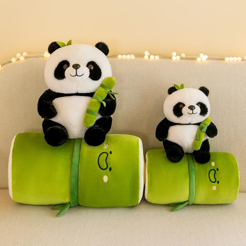 Popular Bamboo Tube Panda Plush Toy Doll Holding Bamboo National Treasure Giant Panda Doll Giving Gifts To Children's Boys and Girls