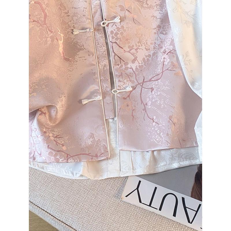 Stand-up collar pink vest 2025 spring new retro jacquard improved vest vest women's top