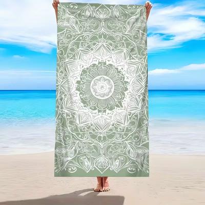 Ethnic Geometric Flowers Beach Towel Boho Floral Line Art Print Quick Dry Sandproof Absorbent Towel for Beach Travel Vacation