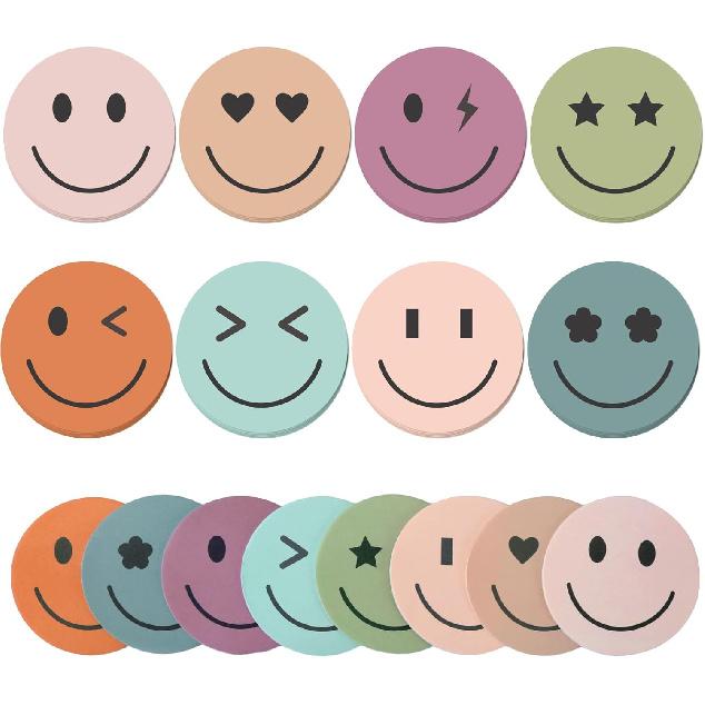 24 Packs Smile Face Sticky Notes Boho Happy Face Memo Pads Colorful Reminder Notes for Back to School Annotating Office Classroom Study, 480 Sheets