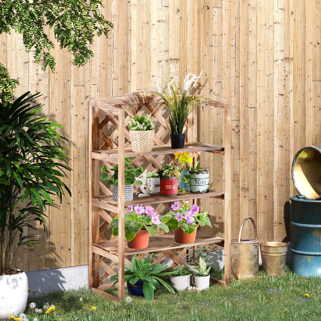 3-Tier Wooden Plant Stand Shelf, Flower Pot Holder Display Rack for Outdoor Indoor, 75 X 38 X 120cm