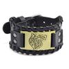 Punk Men Wide Bangle Accessory Wolf Head Charm Bracelet Leather Weave Adjustable Wristband Friendship Jewelry