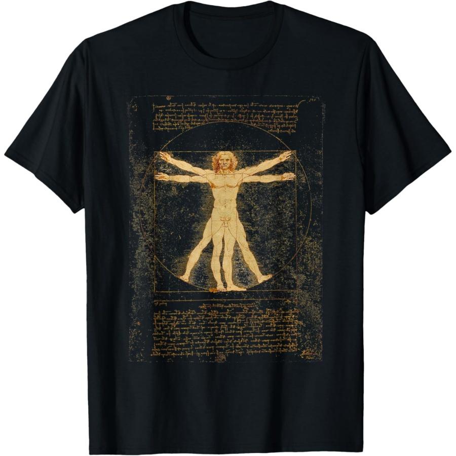 RelaxArtWorld Unisex-Adults Black Small The Vitruvian Man (Uomo Vitruviano) by Leonardo da Vinci T-Shirt S чёрный
