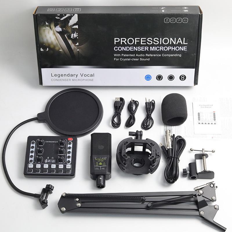 LGT240 Condenser Microphone with F998 & V8S Sound Cards for Live Streaming & Recording