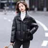 Leather Jacket Women's Coat Medium and Long Black Lace-up Autumn and Winter New Sheepskin Down Jacket