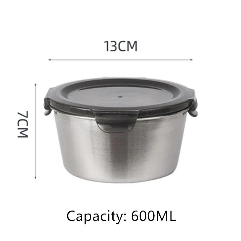 304 Stainless Steel Bento Lunch Box with Lid Food Containers Fresh-keeping Box Home Leak-Proof Storage Box 1100ml 2200ml 600ml