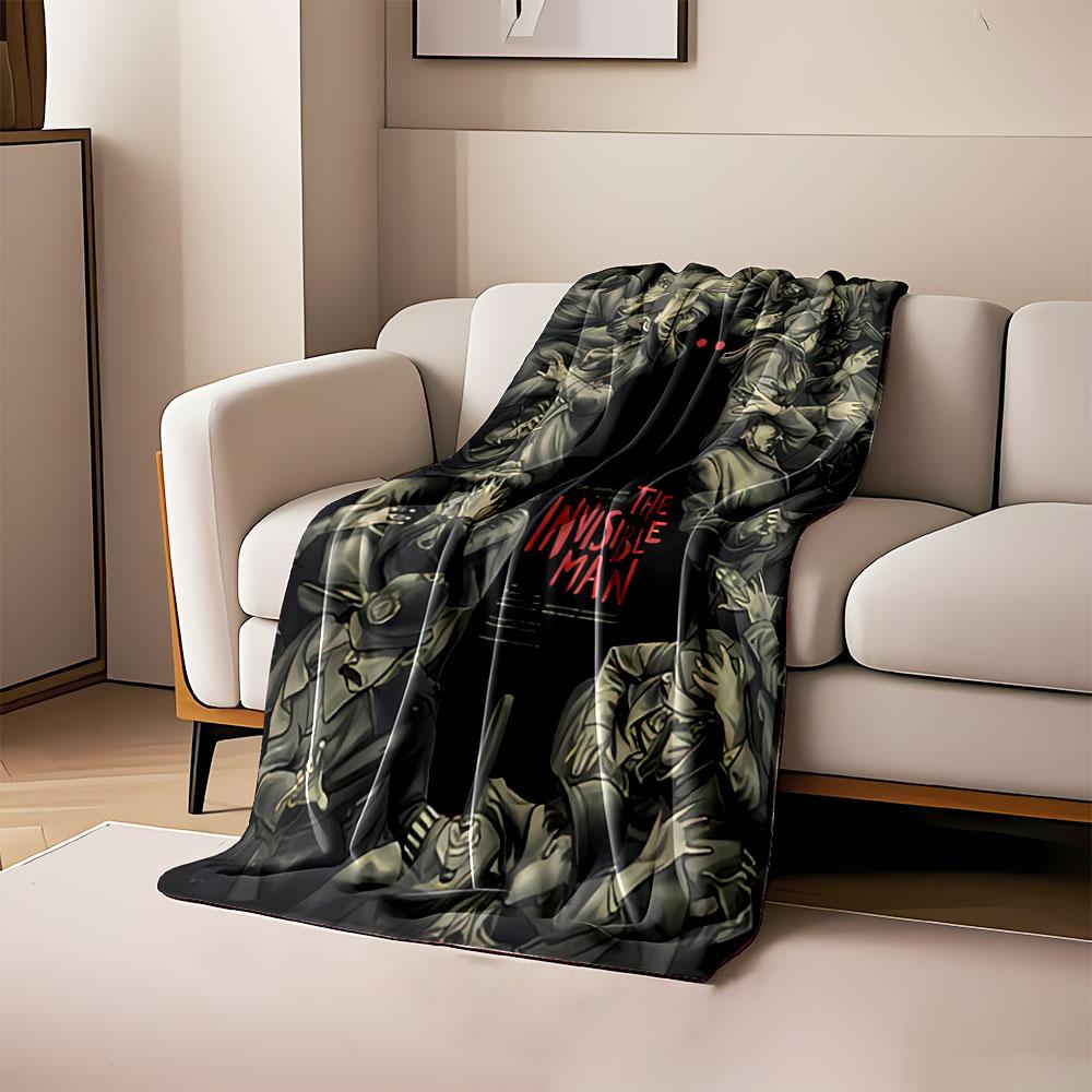 A central black void with red eyes, surrounded by distorted people. for all seasons blanket lunch break throw gift