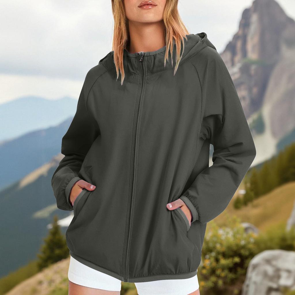 Women's Rain Jacket, Soft and Lightweight Full Zipper Sweatshirt Jacket