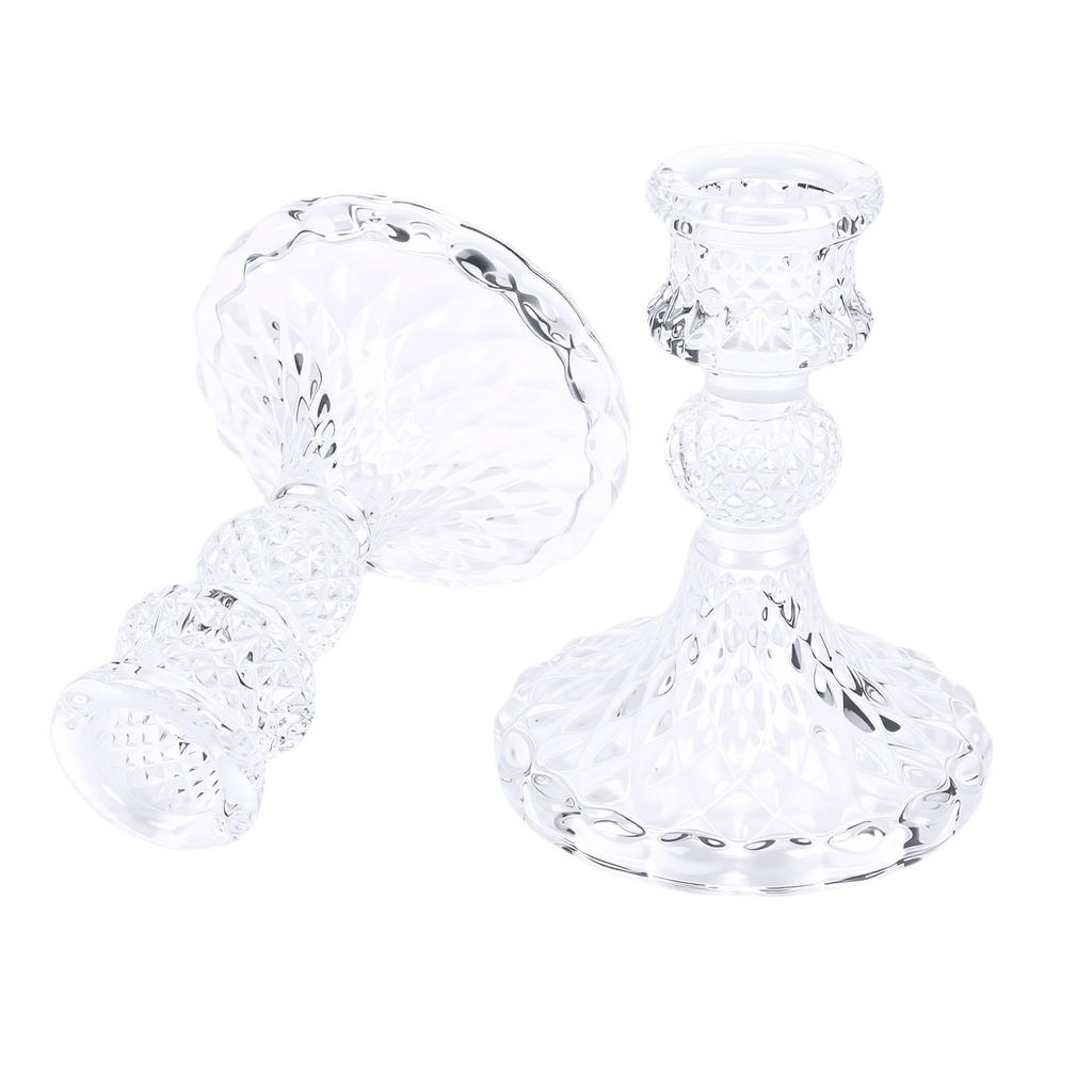 Candlestick Holders Set Clear Glass Taper Candle Holders for Wedding Party Romantic Dinner Festival Windowsill Decor
