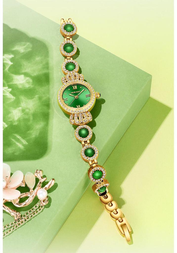 Mokago Women's Quartz Alloy Temperament Watch with Full Diamond Crown and Bracelet - Waterproof Light Luxury