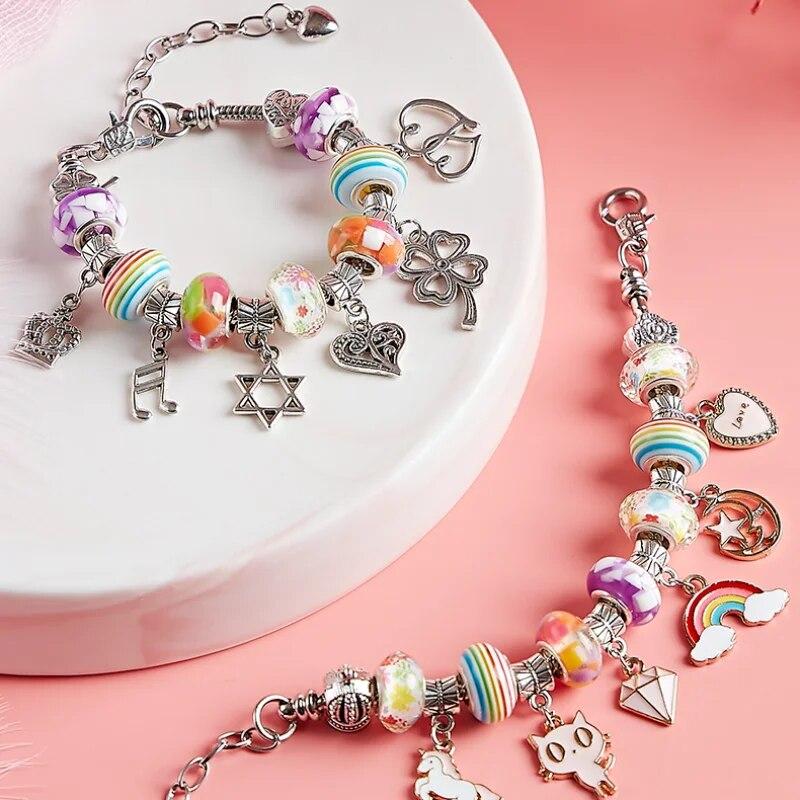Diy Handmade Plaything Girl Bracelet Handmade Beaded Diy Material Wear Bead Necklace Girl Kids Birthday Plaything Present