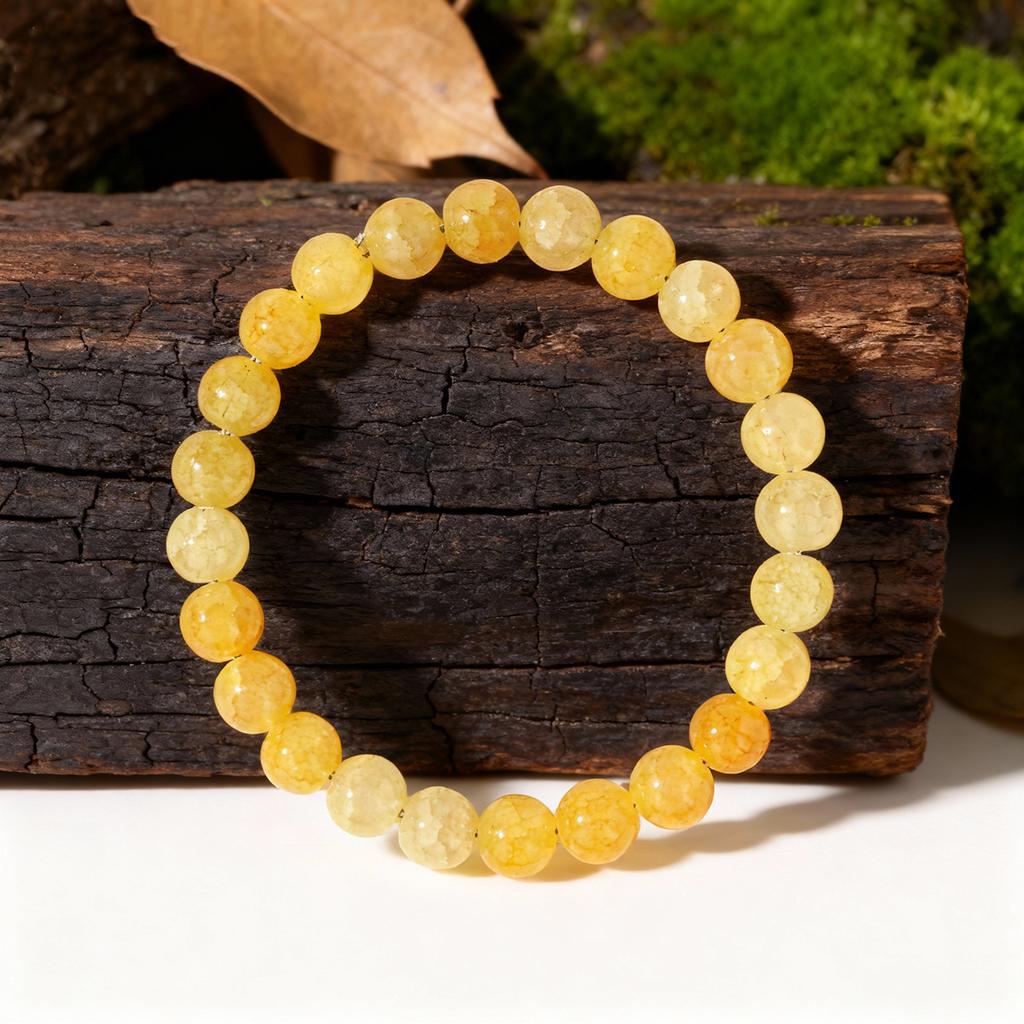 Festive Gifts Yellow Crackle Quartz Beaded Bracelet Warm Fashion Jewelry For Men And Women Daily Wear Simple Versatile Accessory