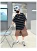 Boys' Summer Outfit Set 2026 New Item, Mid Size Children's Summer Boys' Thin Short Sleeved Children's Sports Striped Top, Trendy