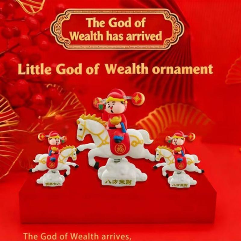 Lucky God of Wealth On Horse Statue Swaying Spring Motion Ornament For Desktop Decors And Vehicle Interior Enhancement