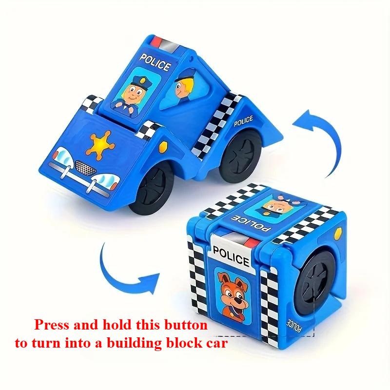 

2-in-1 Transforming Block Car Toy Press to Transform into Police Car Fire Truck Toys for Boys Girls Toy Christmas Birthday Gift синий