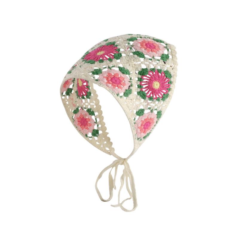 Headscarf summer women's pastoral triangle scarf literary retro crochet triangle scarf hat Y2K hot girl girl children hollow bud