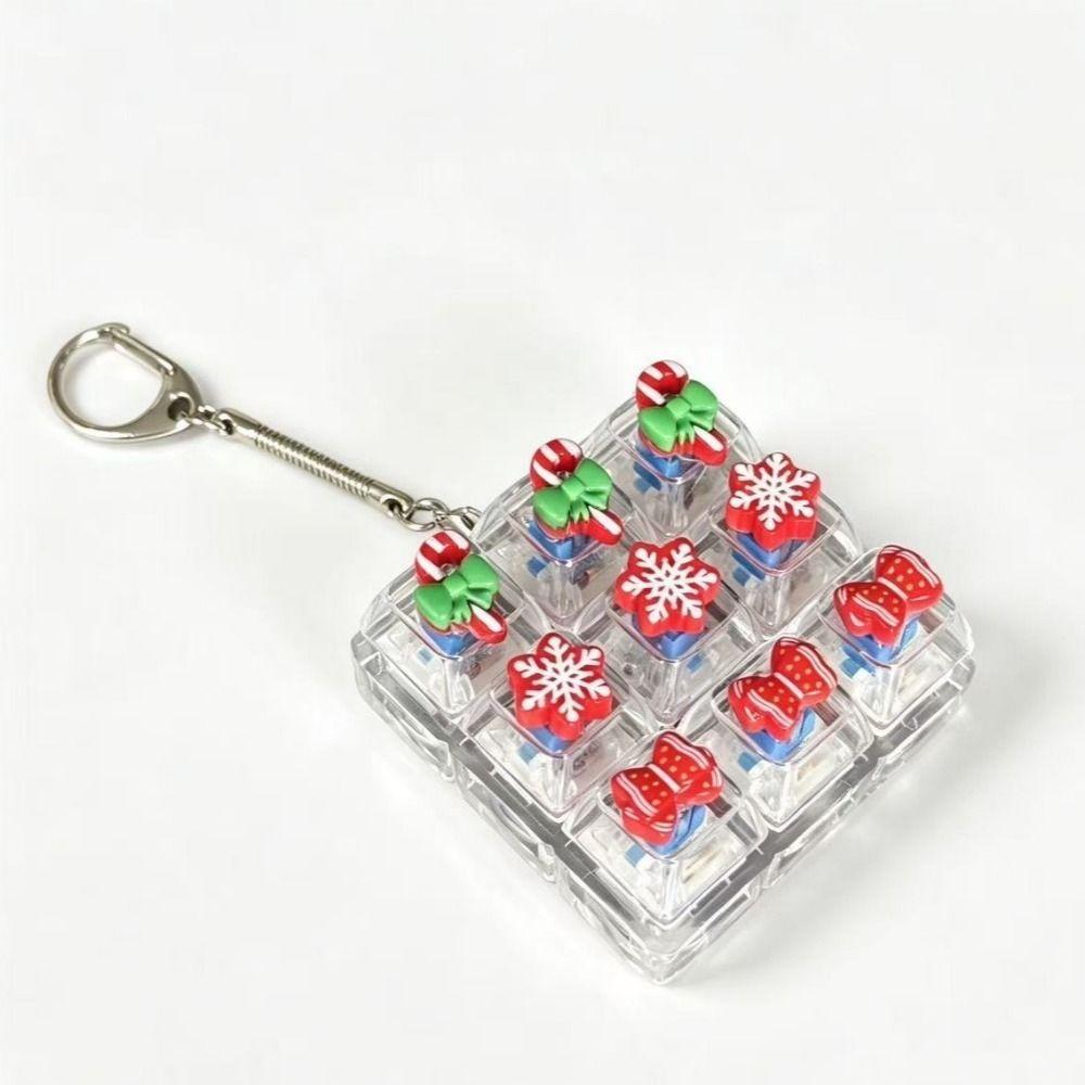 Christmas Tree Square Fidget Keychain 9-Key Button Decompression Toy Kids Bag Pendant