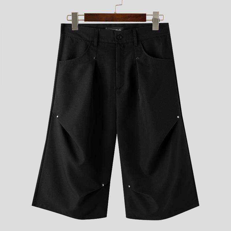 INCERUN Men Ruffled Cropped Trousers Casual Zipper Cargo Capris Pants