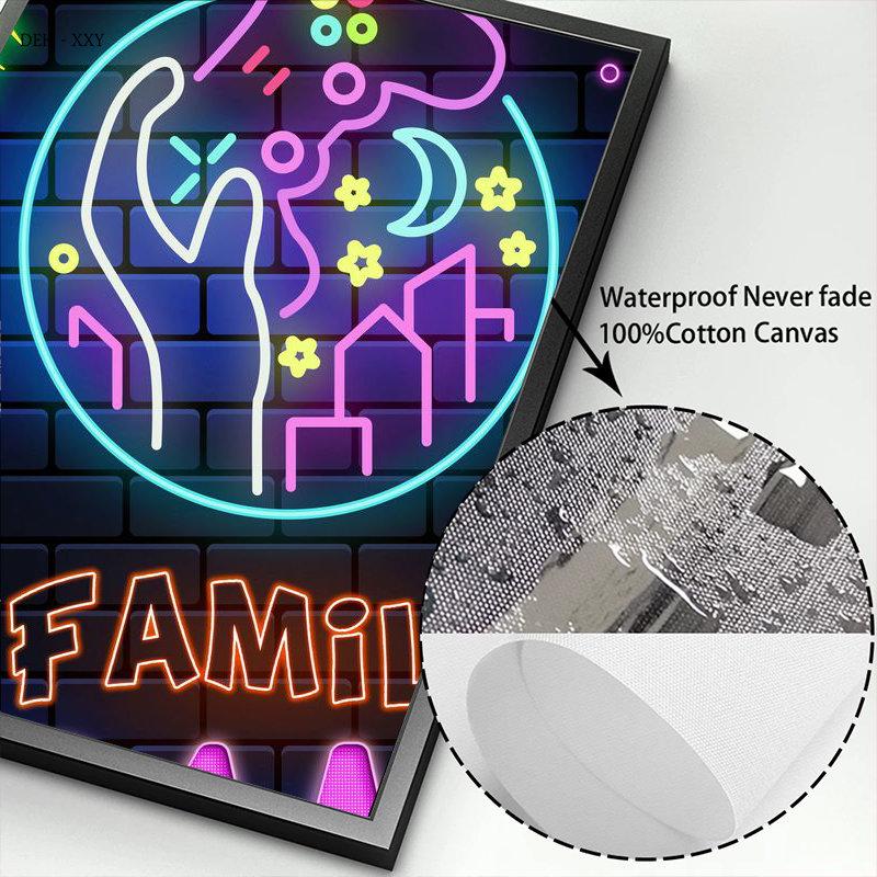Neon Style Art Retro 80S Gaming Qoutes Posters on The Wall Gamer Gamepad Canvas Painting Boy Game Room Decoration