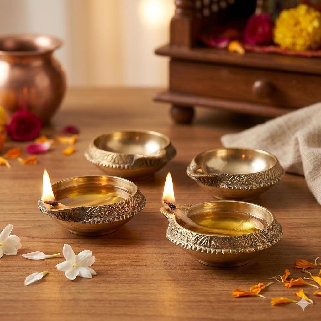 Pure Source India Heavy Mini Brass Diya/Lamp/Akhand Diya for Pooja Room