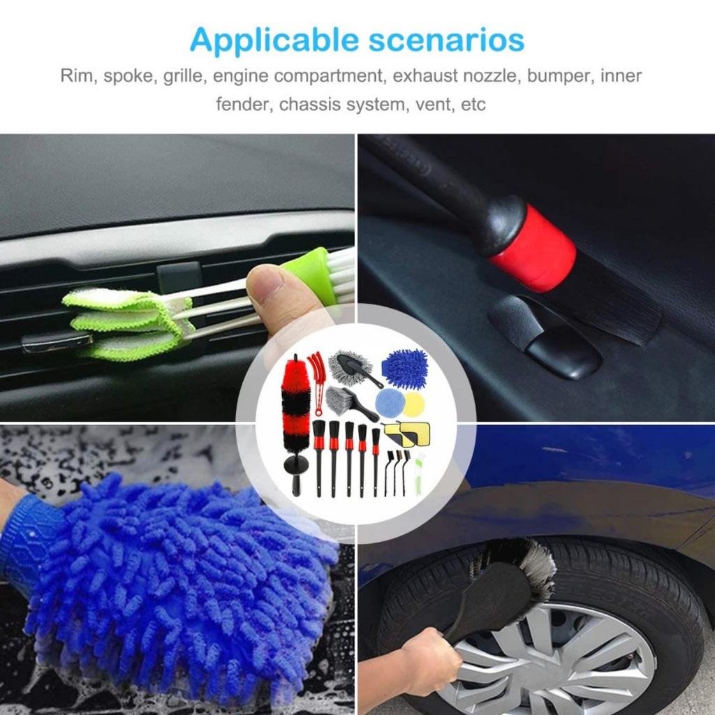 Car Cleaning Kit 18 Car Beauty Details Brush PP Wheel Hub Scrub Car Brush Clean Towel Gloves